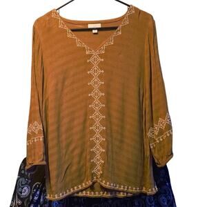 J Jill ribbed boho embroidered peasant blouse size medium